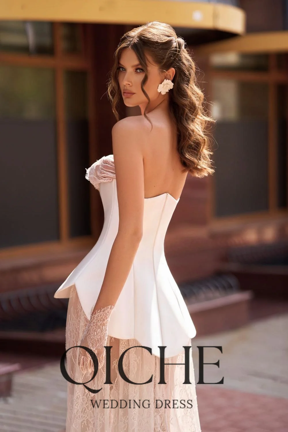 QICHE Elegant Lace Wedding Jumpsuit Women Boat-Neck Pleat Sleeveless Open Back Bridal Party Gowns Customized Vestidos De Novia