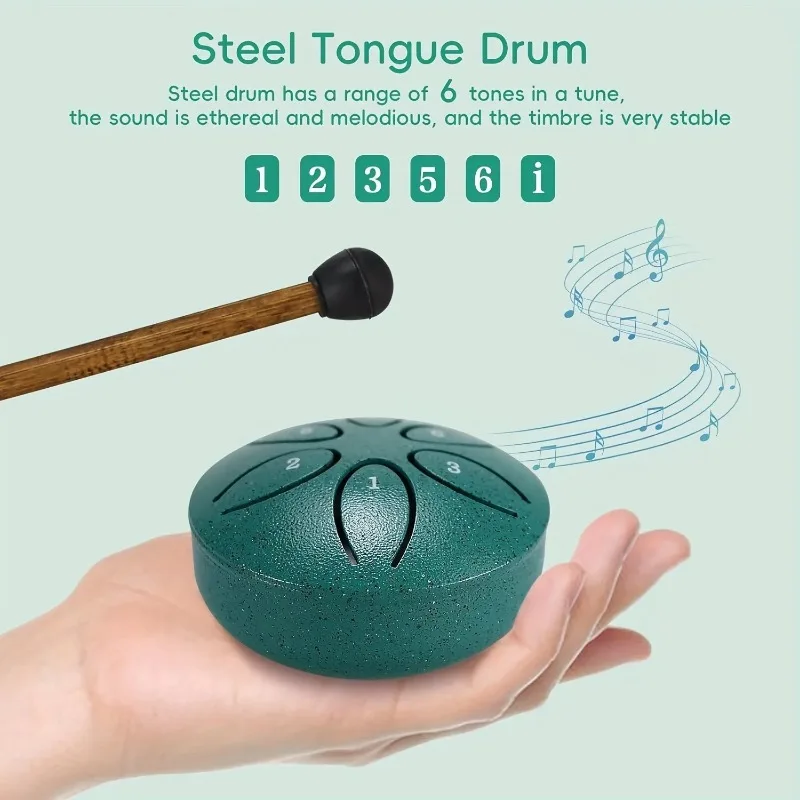 3 Inch Steel Tongue Drum 6 Tone Handheld Instrument for Meditation & Yoga Perfect Musical Gift for Beginners Instrumento Musical