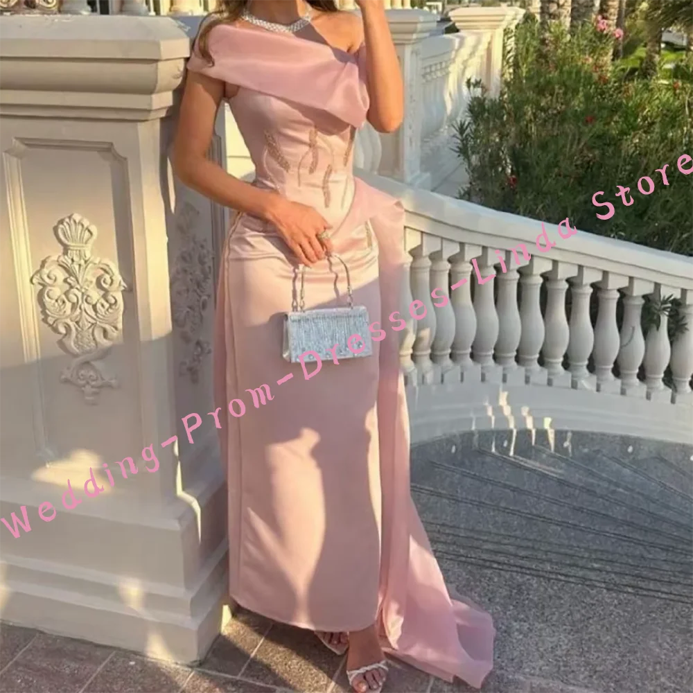 

Elegant Satin Off Shoulder Appliquins Detachable Straight Evening Dresses Birthday Party Prom Gowns Customized