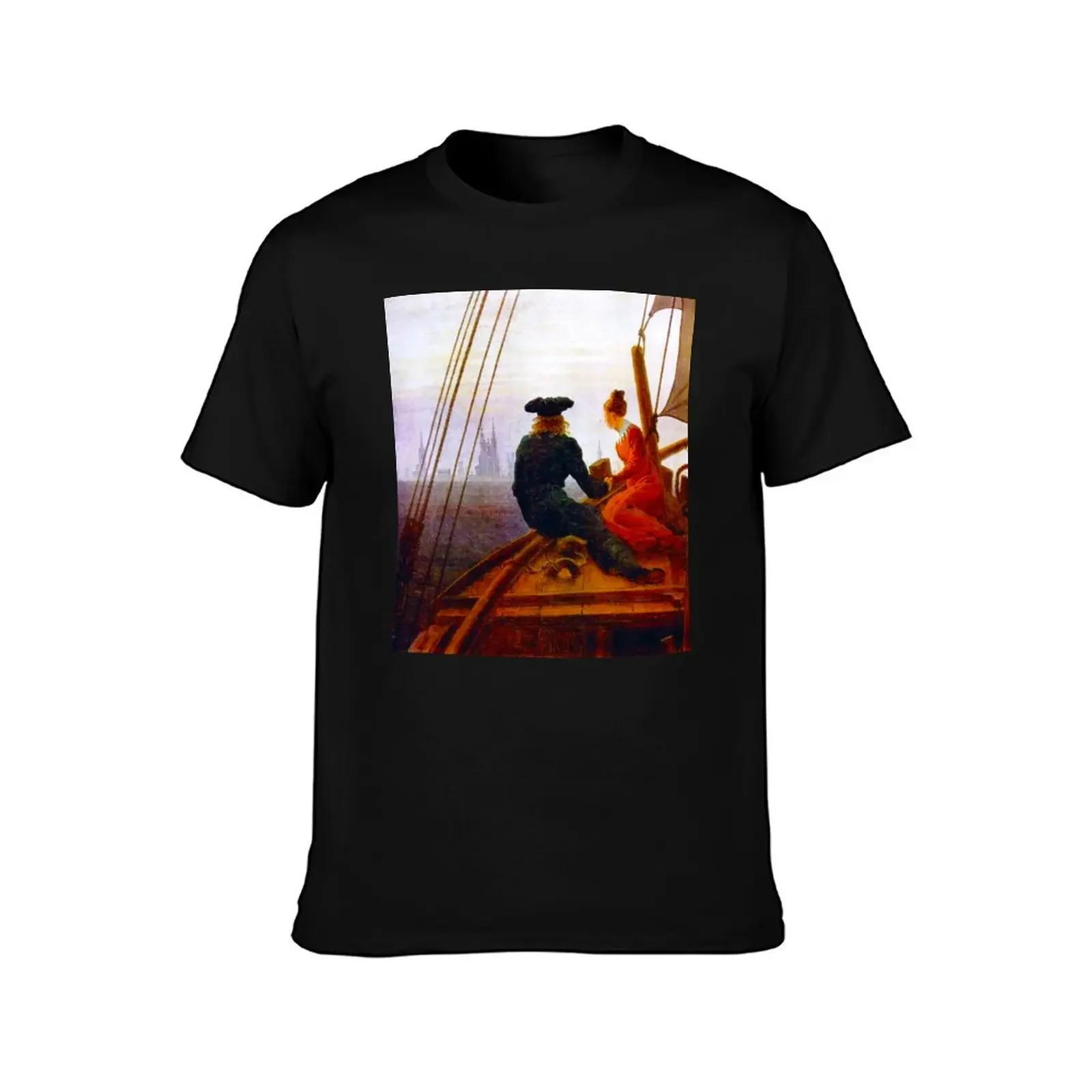 HD CASPAR DAVID FRIEDRICH - On the sailing-vessel 1818 T-Shirt oversized plus size tops anime t shirts cotton t shirt men