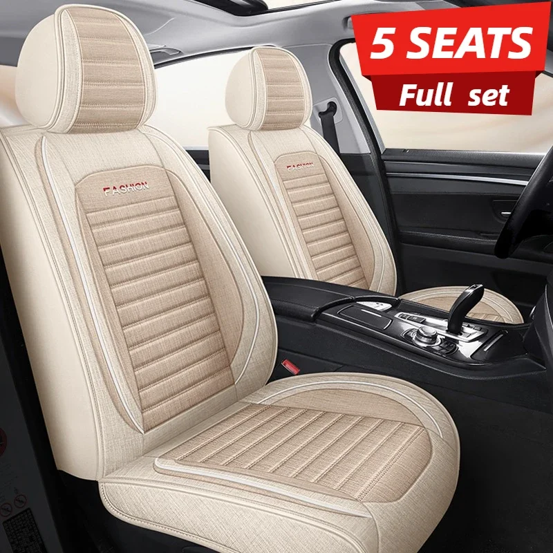 

5-Seat Full Set Universal Car Seat Covers, 360° Full Wrap Breathable Linen, All-Season Easy-Care, Fits Most Sedans/SUVs/Pickups