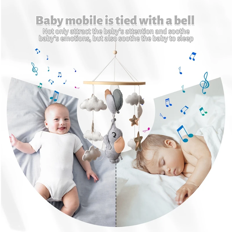 Houten Wieg Mobiele Baby Rammelt Speelgoed Zacht Vilt Cartoon Grijze Beer Troebele Ster Maan Opknoping Bed Bel Mobiele Wieg Beugel Baby Cadeau