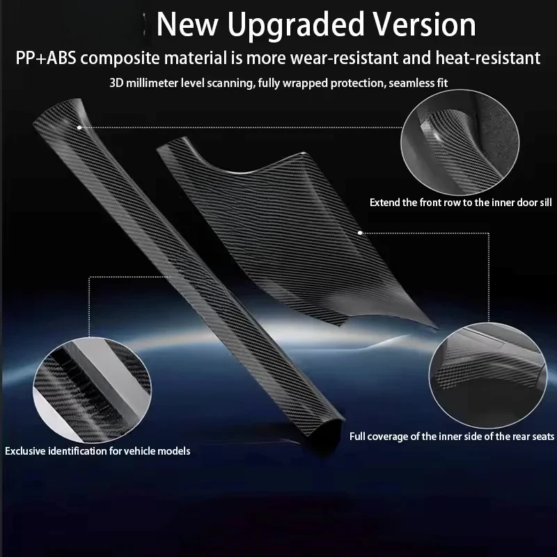 High Quality 8PCS ABS Carbon Fiber Pattern Front Rear Door Sill Protector Threshold Strip For Model Y Juniper 2025