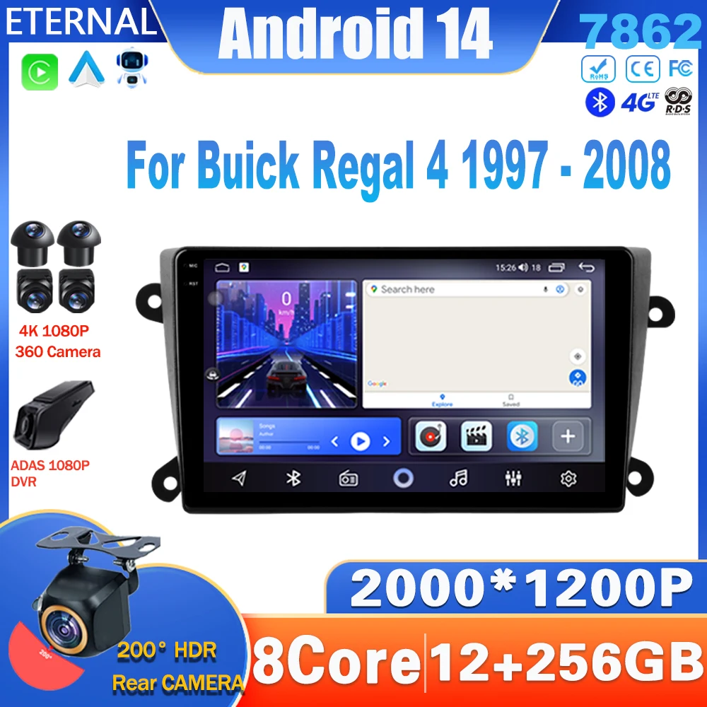 Android 14 Car Radio For Buick Regal 4 1997 - 2008 Multimedia Video Player Navigation Carplay Head Unit NO 2Din DVD 4G Stereo BT