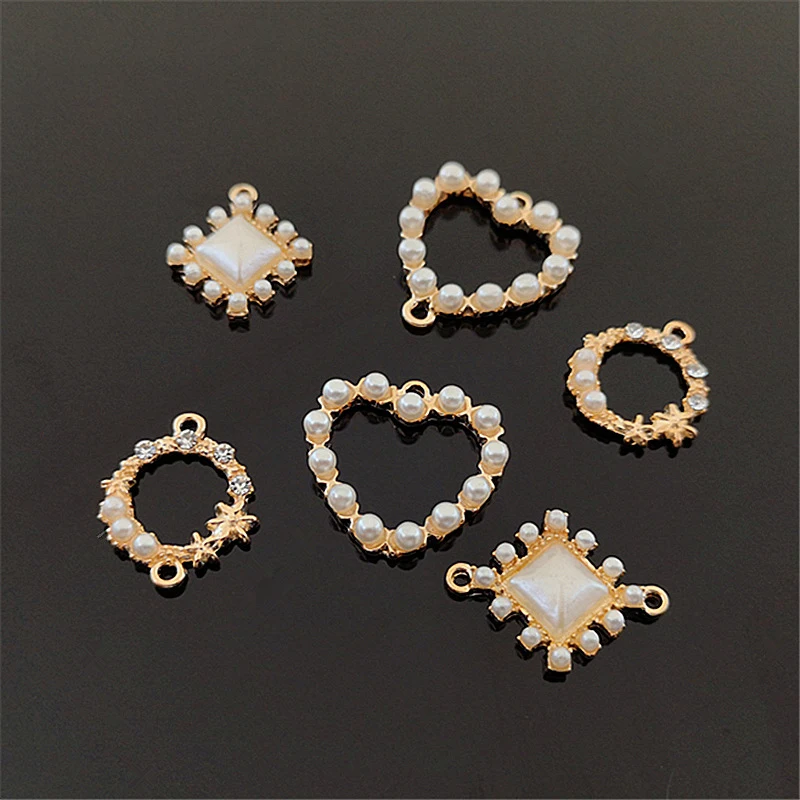 10Pcs Pearls Round Charms Alloy Pearl Heart Rhombus Pendants For Jewelry Making Diy Earrings Necklaces Bracelet Craft Accessorie