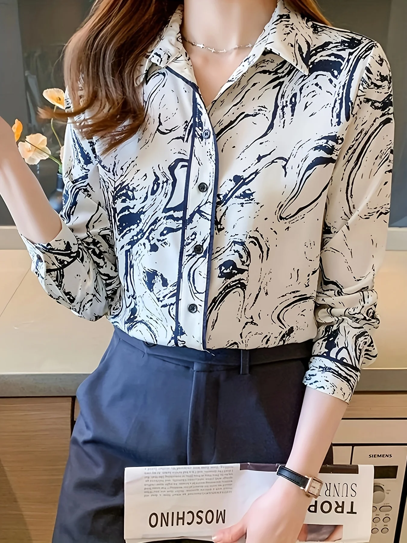 Modieus Bedrukte Damesshirts Dames Button-Down Blouses Lente Herfst Lange Mouw Shirts Tops Blusas Mujer