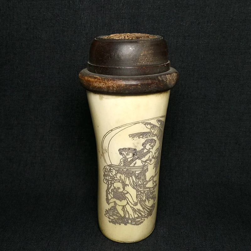 YIZHU CULTURE ART Hand Carved Chinese Belle Cricket Bucket Statue 13.6x6.3cm Ancient Box Decorative Gift Collectible Item
