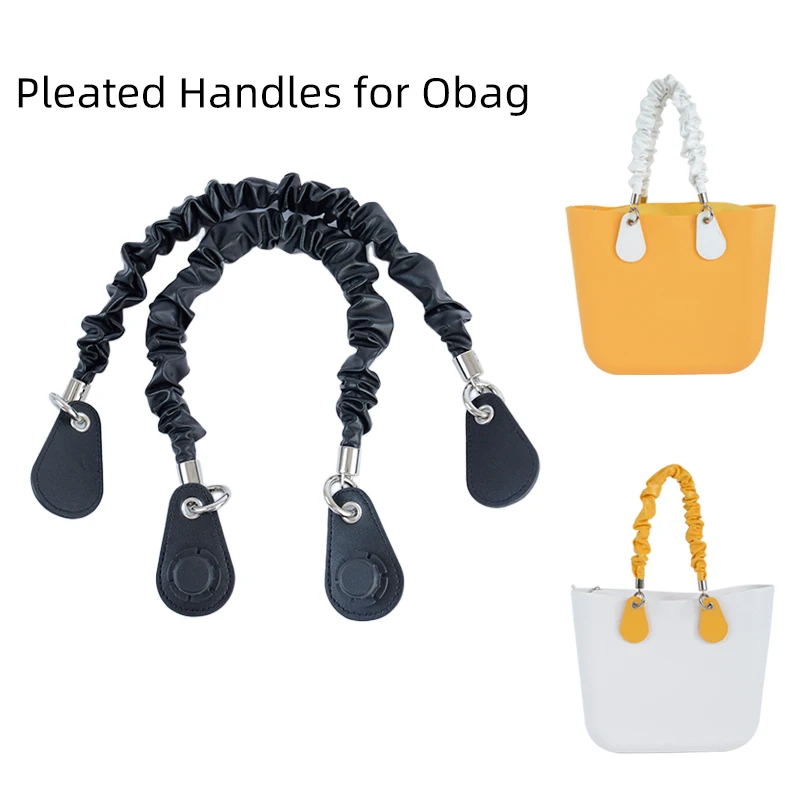 

New 1 pair Wrinkled Folds Pleated Artificial Leather Obag Handles Strap Belt for O bag Body Women Handbag Accessories