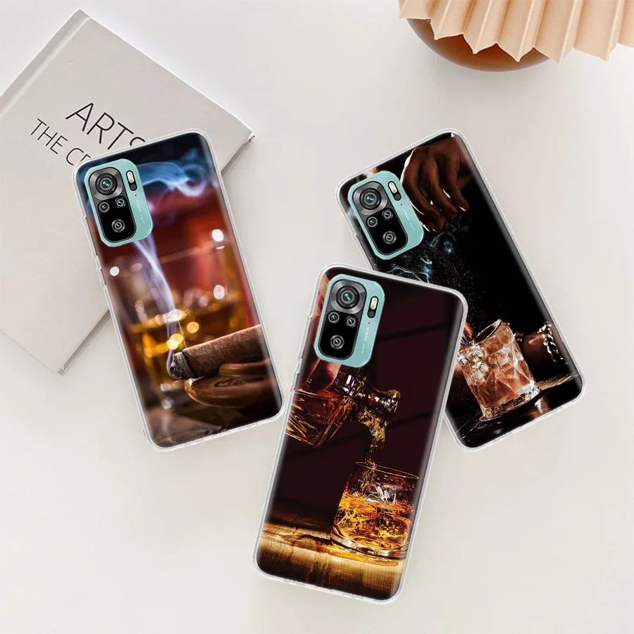 Strong Whiskey With Cigarettes Phone Case For Xiaomi Poco X6 X5 X4 F4 GT X3 NFC F6 Pro 5G M5 M5S M4 M3 Mi F5 F3 F2 F1 Clear Cove