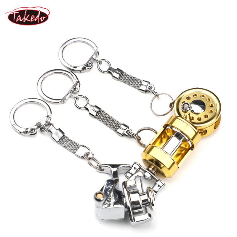 TAKEDO HOT SEAL Metal MINI Fishing Reel Keychain Car Keychain For Car Accessories Fishing Reel Shape Keychain