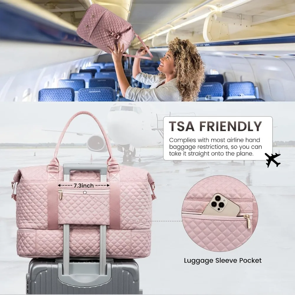 حقيبة نسائية من القماش الخشن لعطلة نهاية الأسبوع مع حجرة للأحذية، وحقيبة حمل طوال الليل، وحقيبة أدوات الزينة، وحقيبة صالة الألعاب الرياضية للسفر