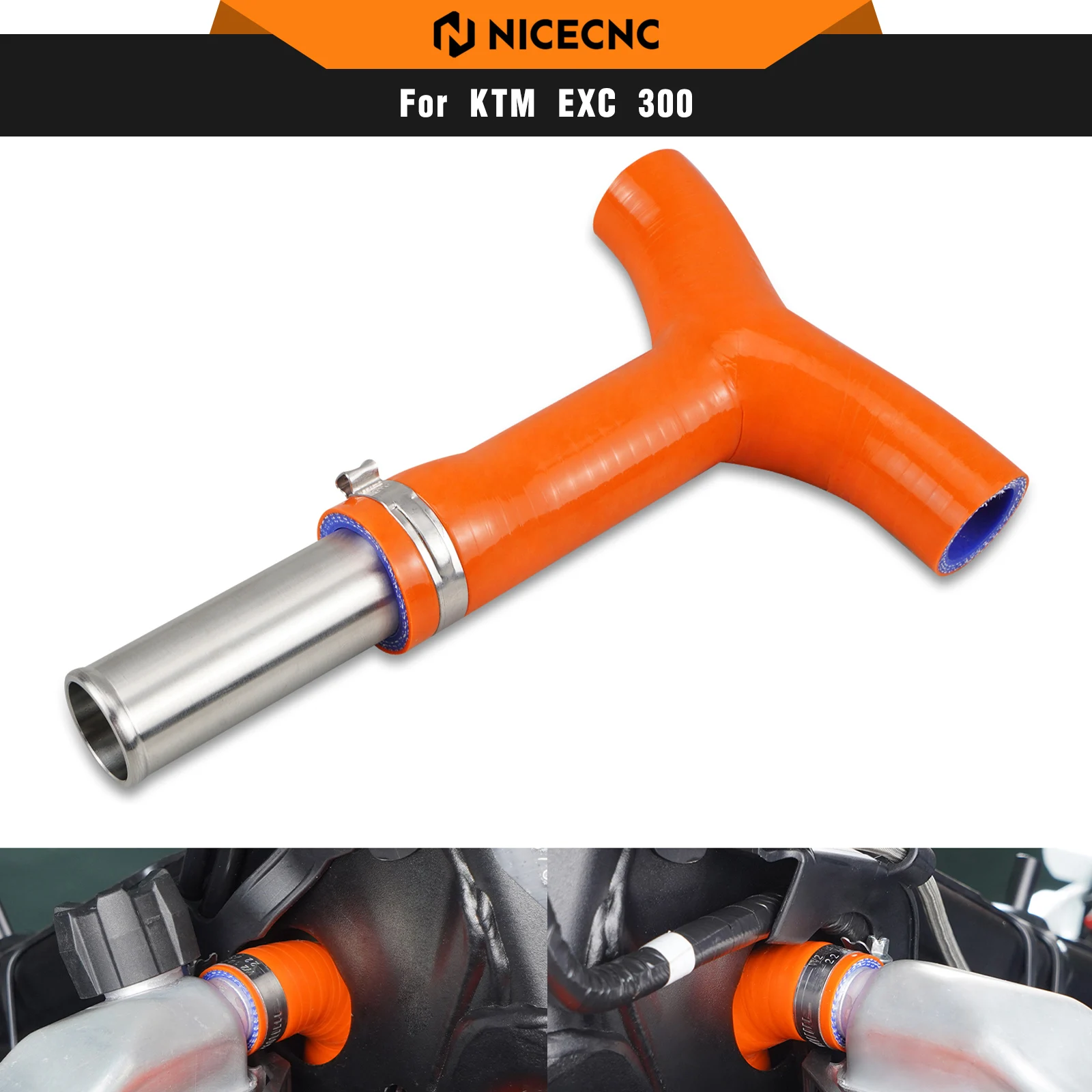 

NICECNC 193MM Frame T-Piece Radiator Hose Kit For KTM EXC 300 EXCF 350 XCW 500 2020-2023 For Husqvarna TE300 TE300i GasGas EC300