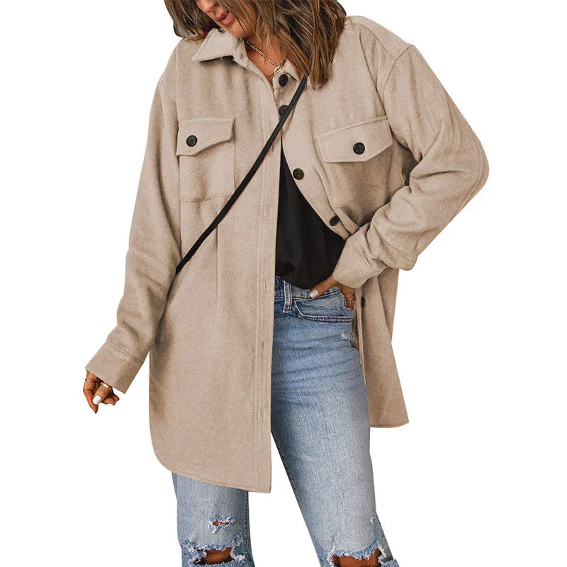 Comercio exterior mujer invierno nuevo Color sólido de un solo pecho Casual solapa abrigo de lana Mujer Cw36426