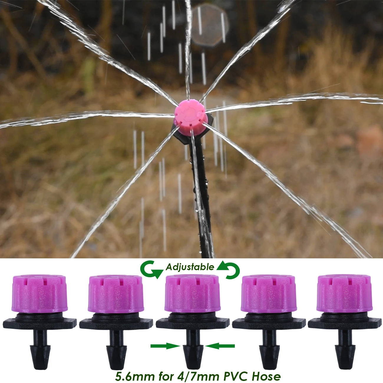 30-800PCS 1/4'' Pink Adjustable Nozzle Dripper Garden Micro Drip Irrigation System for 4/7MM Hose Watering Sprinkler Emitter