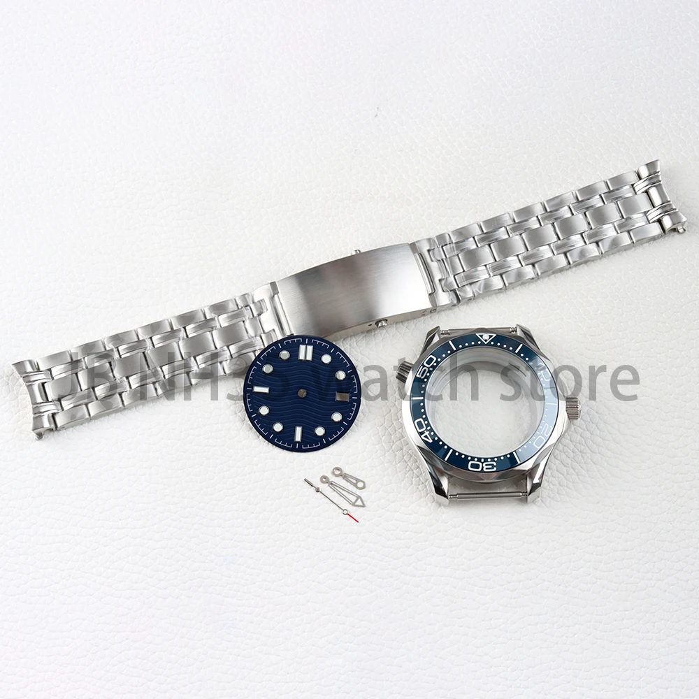 41mm Silver NH35 Watch Case With 31mm Dial and hands Green Luminous Fit Seamaster 300  NH35 NH36 Movement 316L Stainless Steel