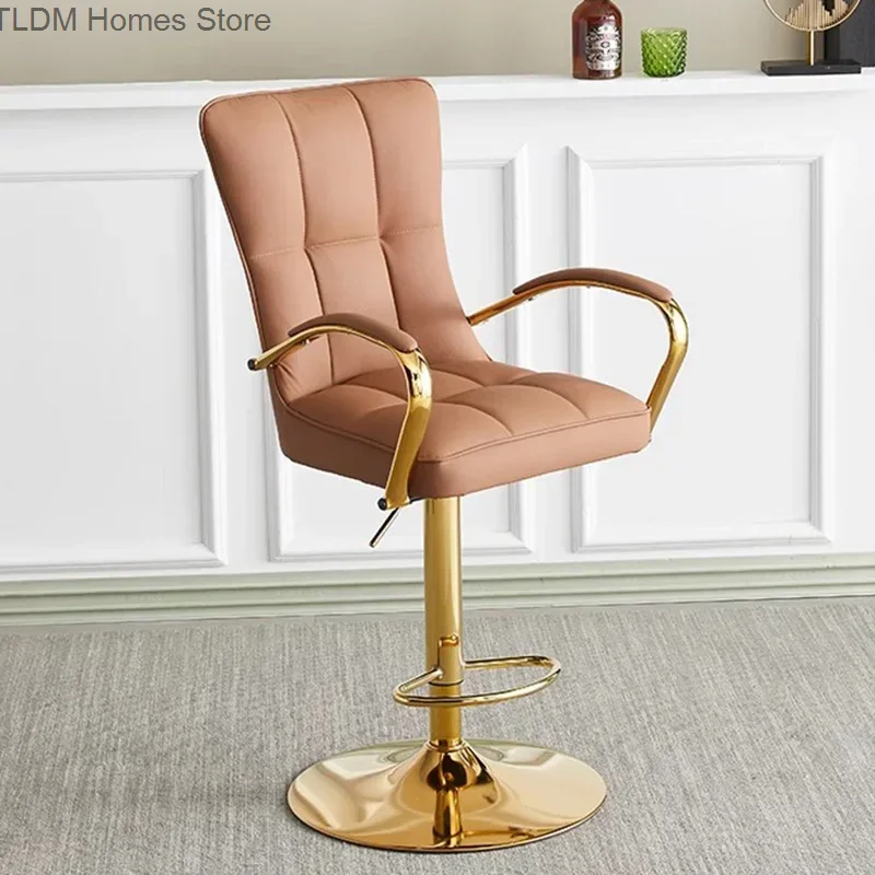 

Arm Rest Back Bar Chairs Lounge Gold Leg Reception Desk Bar Stool Luxury Modern Sillas De Barra De Cocina Cafe Furniture