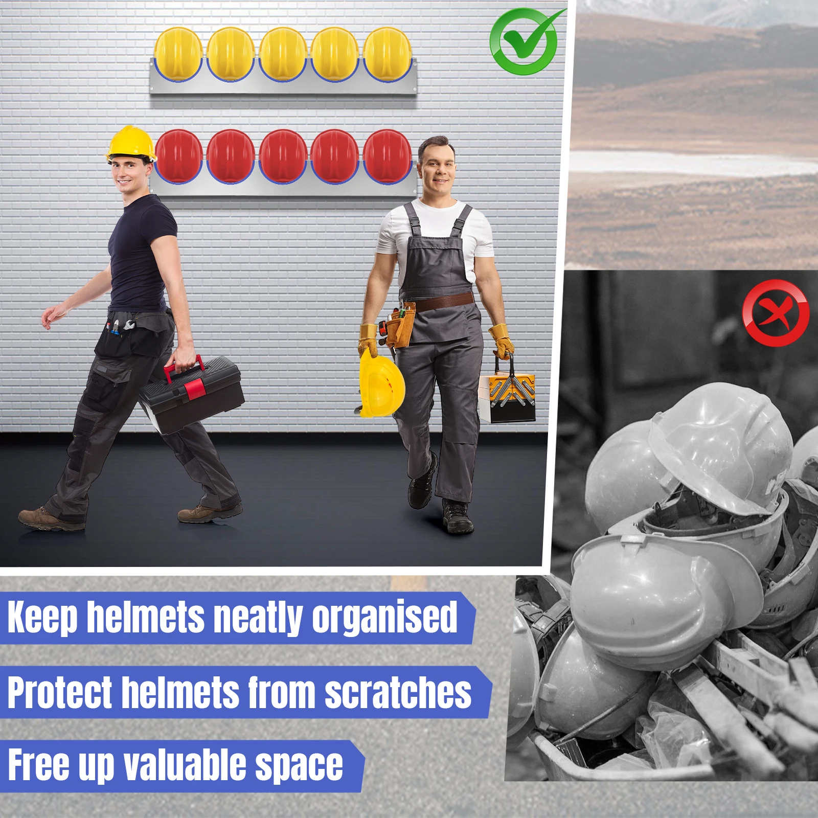 

Safety Hat Storage Hanger Wall Mounted with Rubber Strip Helmet Hanging Rack Stainless Steel for Construction Sites & Facilities