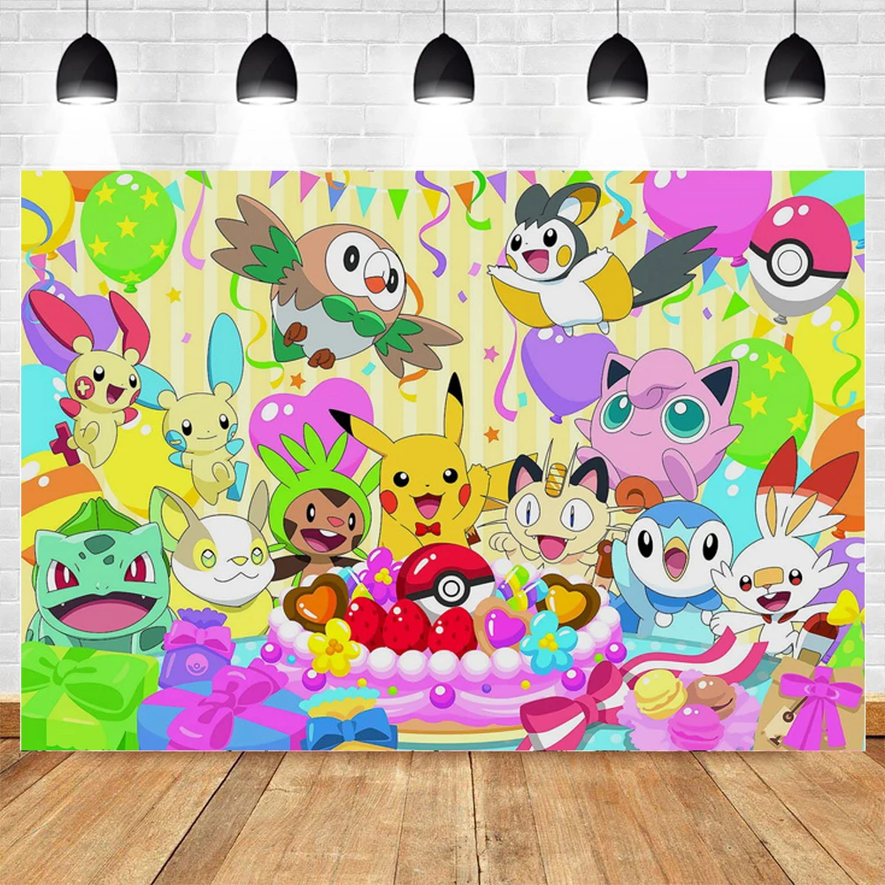 Pokemon Birthday Party Background Decoration Banner Children Baby Boy Girl Shower Pikachu Animation Photography Background Props