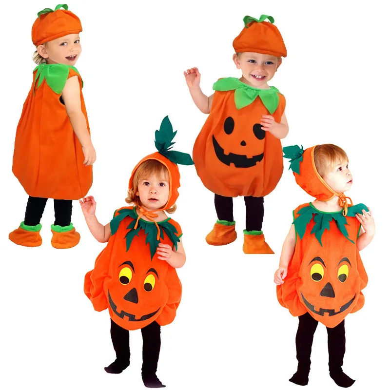 1-10T Halloween Pumpkin Costume Romper With Hat Shoes Toddler One-Piece Boy Girl Baby Jumpsuit Cosplay Carnival Clothing Set