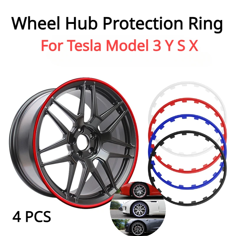 

16-21 Inch For Tesla Model 3 Y S X 4Pcs Vehicle Wheel Rims Edge Protector Ring Tire Guard Strip Wheel Hub Covers Accessories