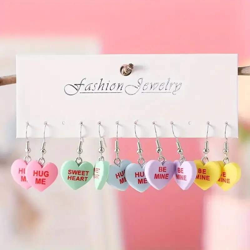 10 Uds. Pendientes de resina para el Día de San Valentín con forma de corazón de Color caramelo transfronterizo, conjunto de Color de macarrón minimalista a la moda, regalo