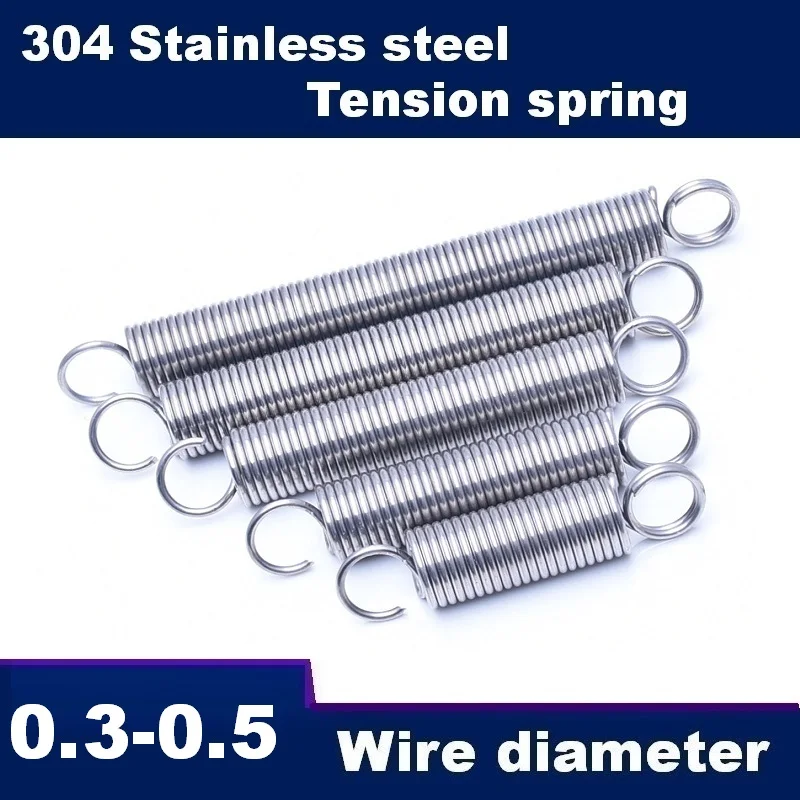 0.3/0.4/0.5mm Micro Tension Springs 304 Stainless Steel Double Closed Loop + Single Hook Small Pull Extension Spring