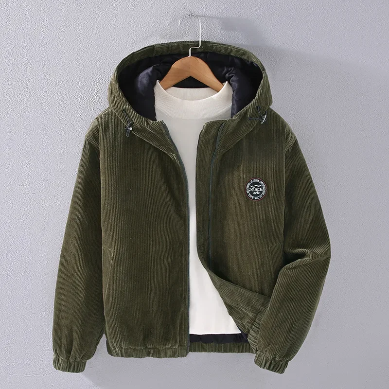 Parkas cortas de pana para hombre, abrigos acolchados informales de uso diario, chaqueta gruesa con capucha, moda coreana, mantiene el calor, sólido, suelto, Invierno