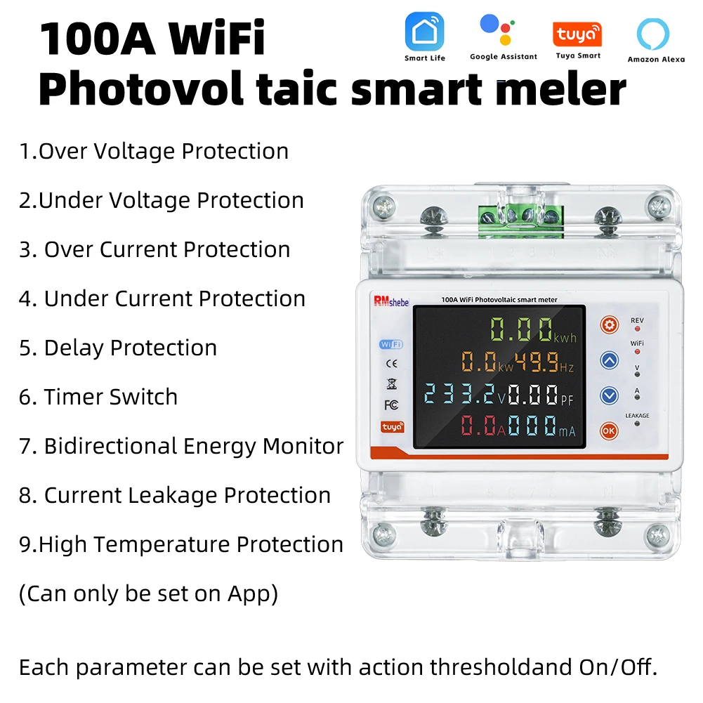 RMshebeiTuya Smart WiFi Circuit Breaker  4P100A Bidirectional Metering Overvoltage Undervoltage Overload Leakage Protection