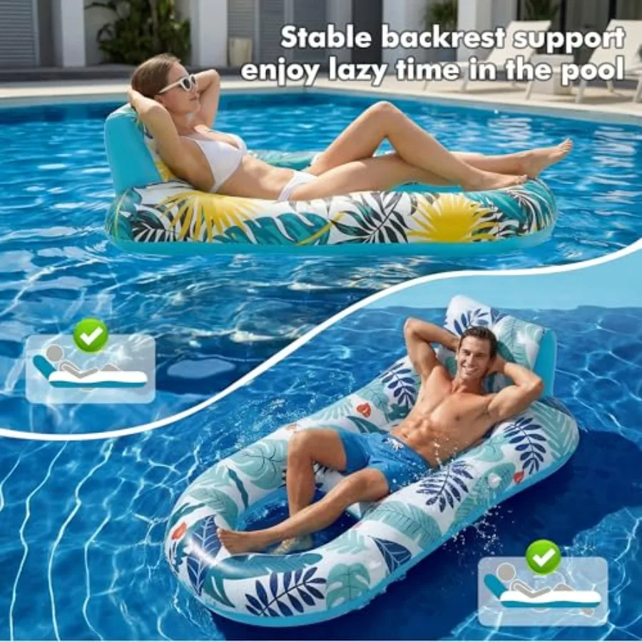 4 Pack Inflatable Heavy Duty Pool Floats for Adult Use, PVC Multicolor with Backrest Footrest, Ideal for Beach Lake Party