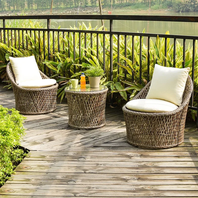 Nordic outdoor rattan small tables and chairs balcony courtyard garden leisure villa creative three-piece combination furniture