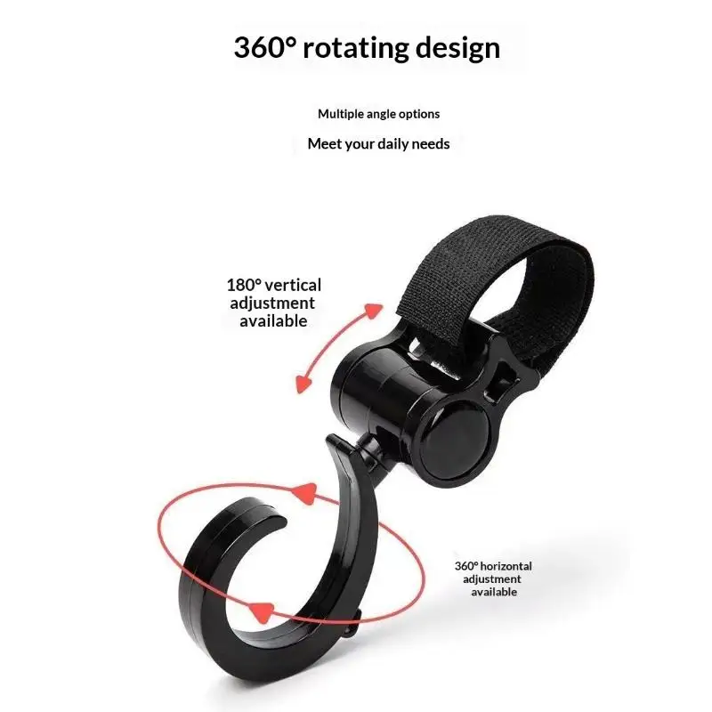 Rotatable Stroller Hanging Clips 2Pcs Durable Heavy Duty Hook Strap for Baby Stroller Grocery Bags Purses Diaper Bags Daily Out