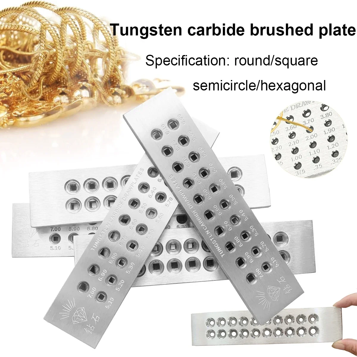 Tungsten kawat karbida, 1 buah perhiasan kawat tarik plat bulat tarik perhiasan DIY bulat/persegi/setengah lingkaran/heksagonal