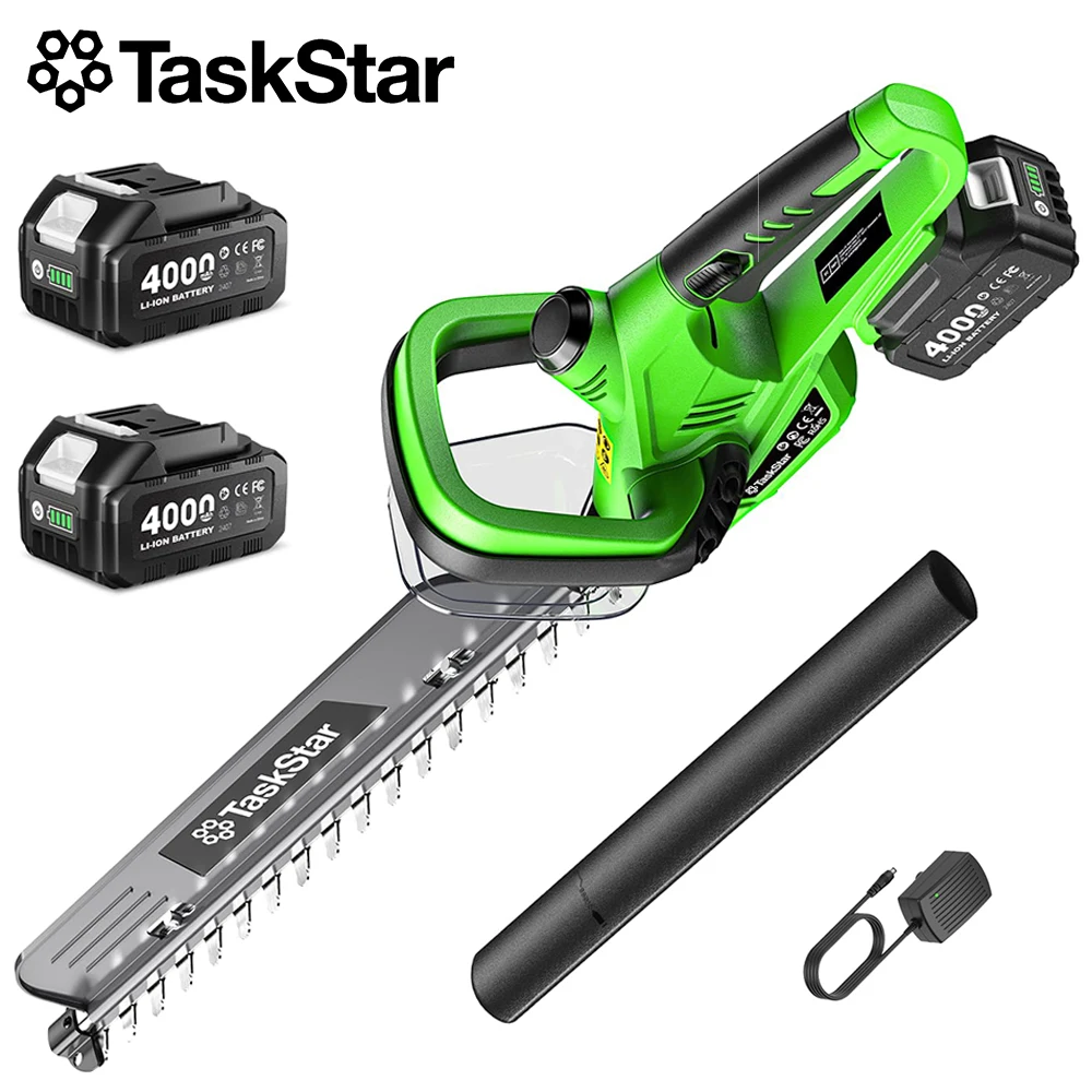TaskStar Electric Hedge Trimmer 22 Inch Rotatable Handle Bush Trimmer 550mm Dual Action Blade Lightweight Design Cordless Garden Hedge Shears 2*4000mAh Battery Powerd