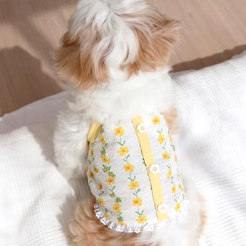 Cute Summer Floral Dog Suspender Pet Breathable Vest Teddy Open Button Top Puppy Beautiful Two-legged Clothes Dog Accessories