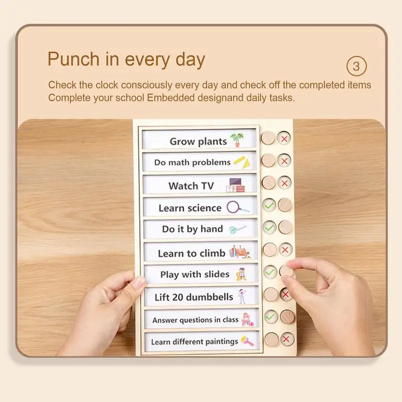 To-do List Memo Board Removable Self-disciplined Message Card Puncher Household Daily Learning Plan Clock Board Wooden Schedule