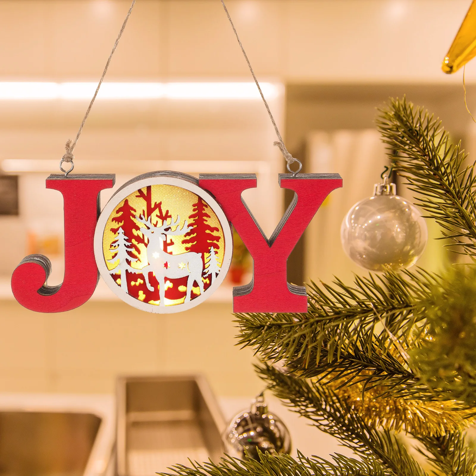 

Wooden Letter Light Christmas Decoration Luminous Hanging Ornament For Home Office Cafe Window Wood Craft Festive Gift Joy