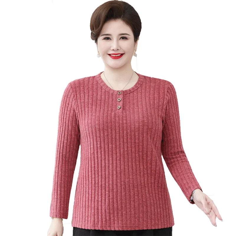 حجم كبير محبوك طويل Sve تي شيرت ربيع الخريف Sle للنساء الأكبر سنا طبقة قاعدة مريحة irt حجم كبير لباس غير رسمي