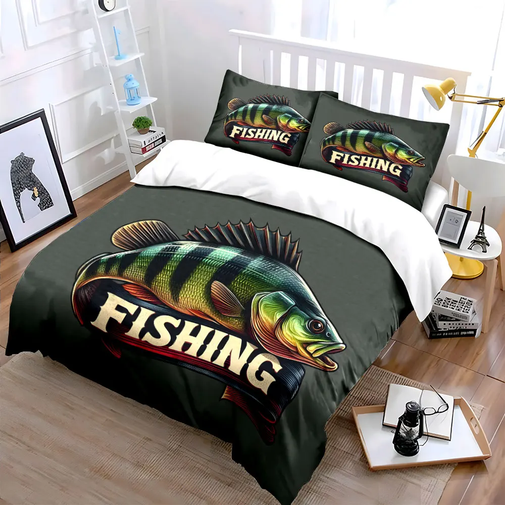 Fishing-Themed Graphic Set Multiple sizes kid's and adults' bedroom Exquisite 3PC bedding set, gift