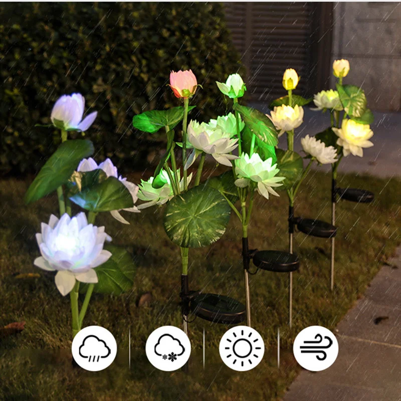 3 Kopf Simulation Lotus führte Solar leuchten Weihnachts feier wasserdicht im Freien Garten Rasen Lampen Haus Dekoration Nachtlicht 064