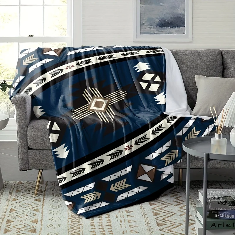 Bohemian Aztec Flannel Blanket - Soft Geometric Patterns Cozy Sofa Throw for Camping, Travel & Home Decor
