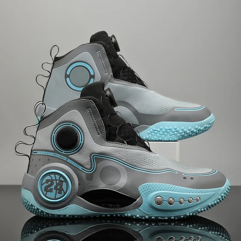Basketball Shoes with Revolving Buckle for Men, High Top, Breathable, Sports, Casual, Fashionable, Go to All, Summer