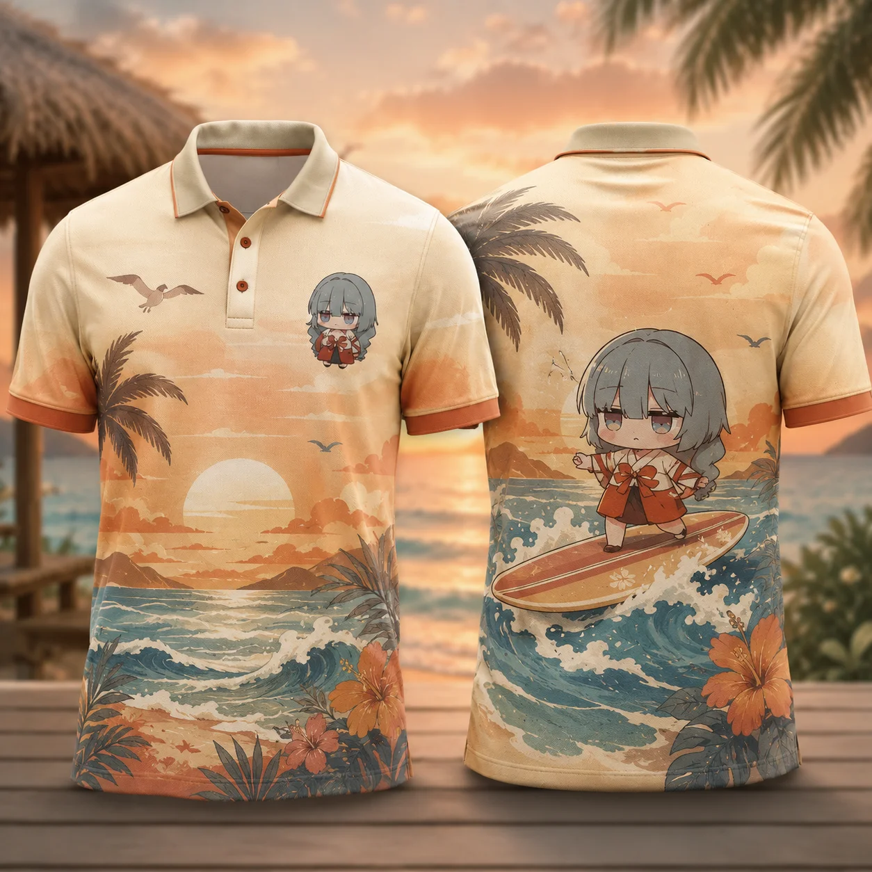 Phrolova Chibi Anime Sunset Dinner Polo Shirt Kawaii Girl 3D Print Quick Dry Breathable Summer Beach Vacation Casual Unisex Top