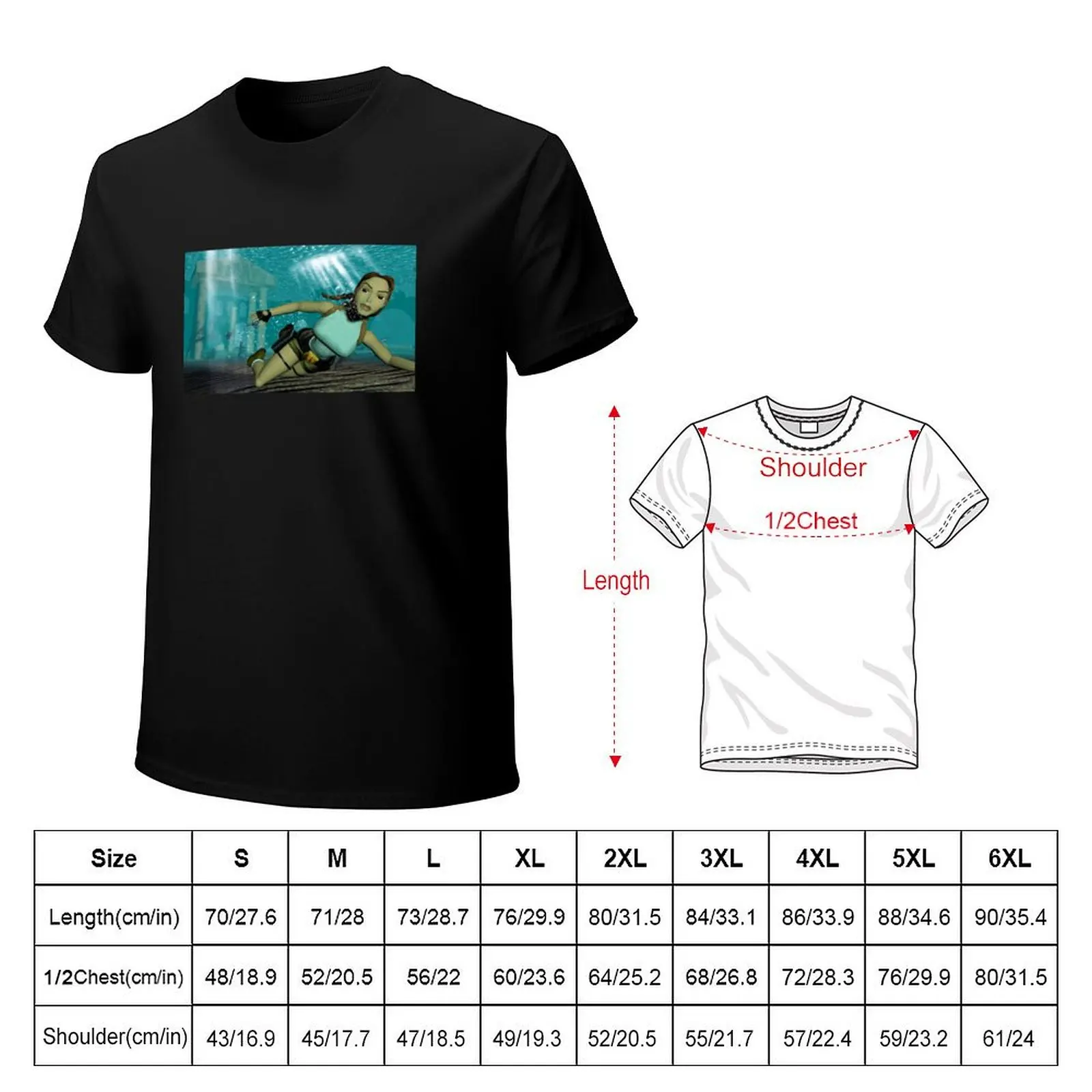 Classic Tomb Raider Lara Croft Underwater T-Shirt Casual Minimalist Short Sleeve Top