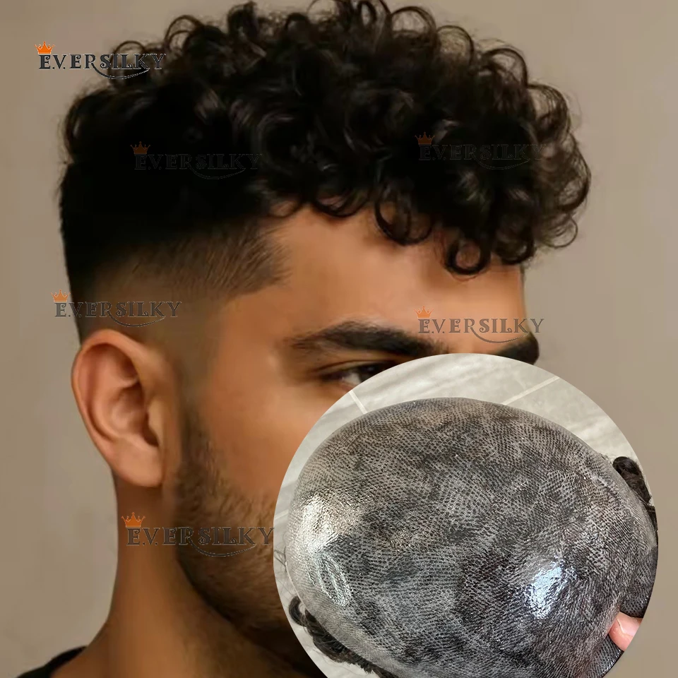 

Afro Men's 15mm Curly Wig Durable Men Toupee Human Hair Micro Skin Poly PU Grey Black Hair Wig Undetectable Capillary Prosthesis