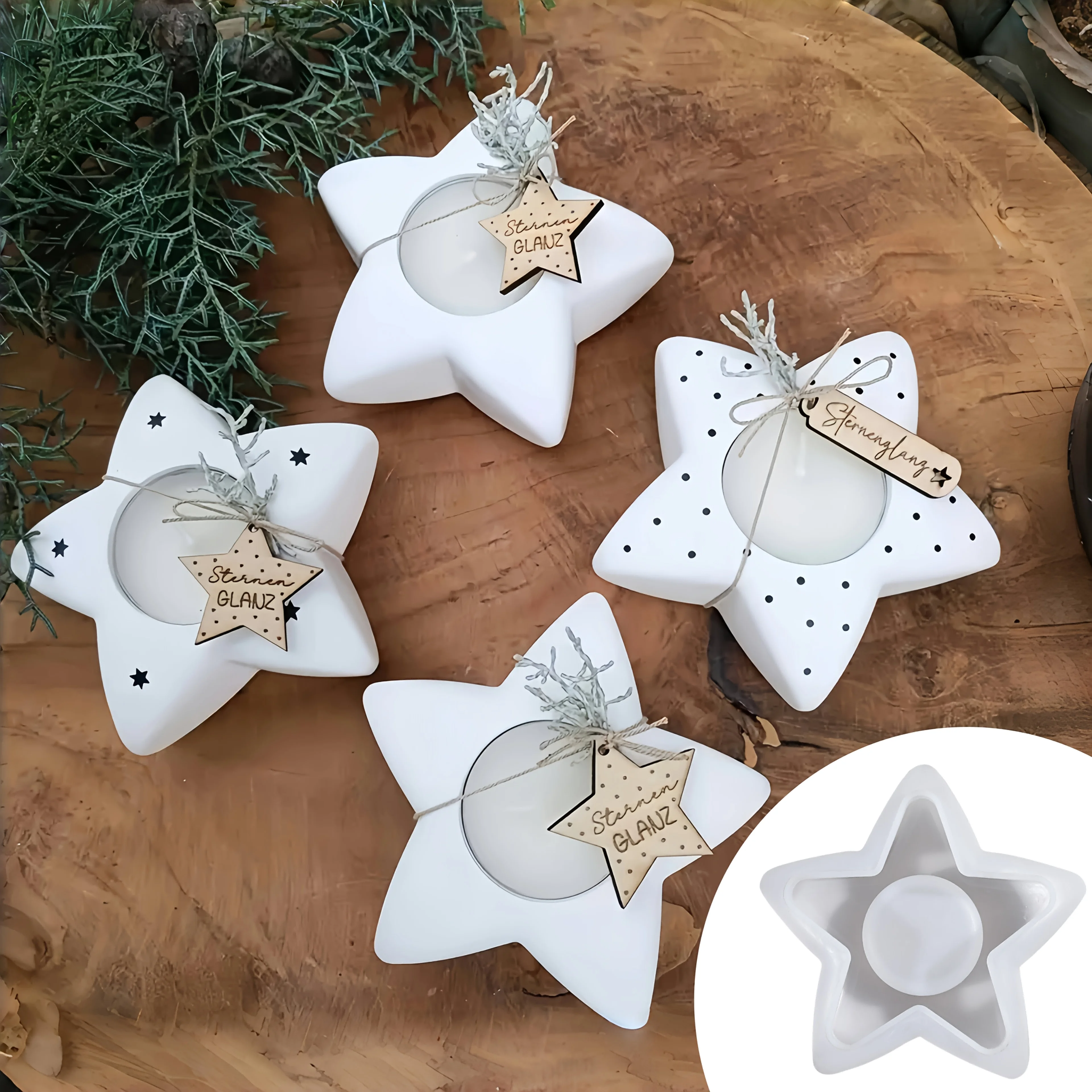 

1pc 3D Star-Shaped Candle Holder Silicone Mold for DIY Resin, Cement and Plaster Crafts - Decorative Star Candle Holder,