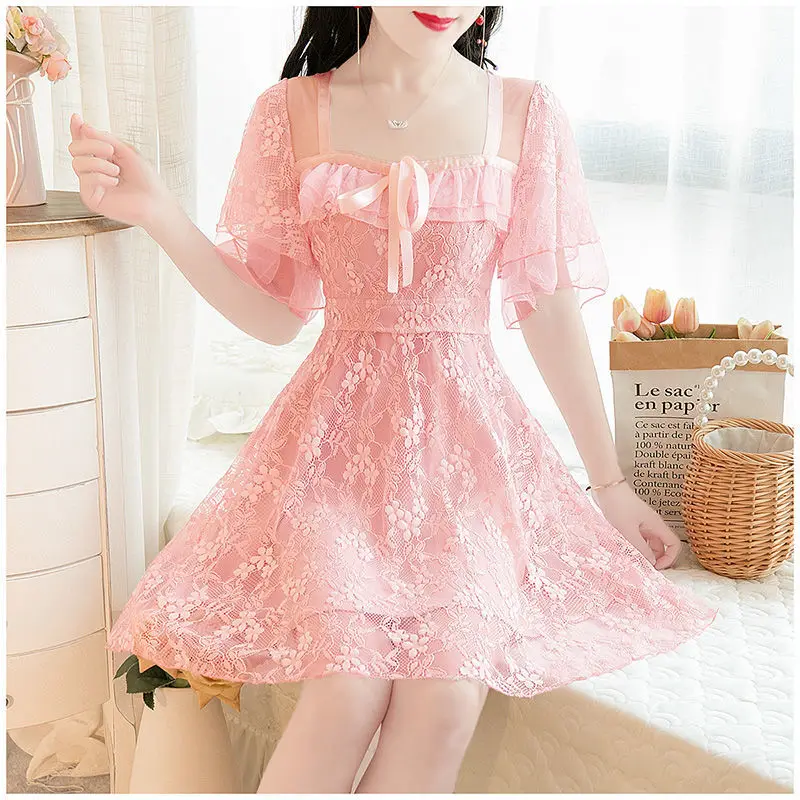 Women's Dress2024New Lace First Love Short Large Size Slimming Slim Fit Slightly FatMMShort Fairy Skirt