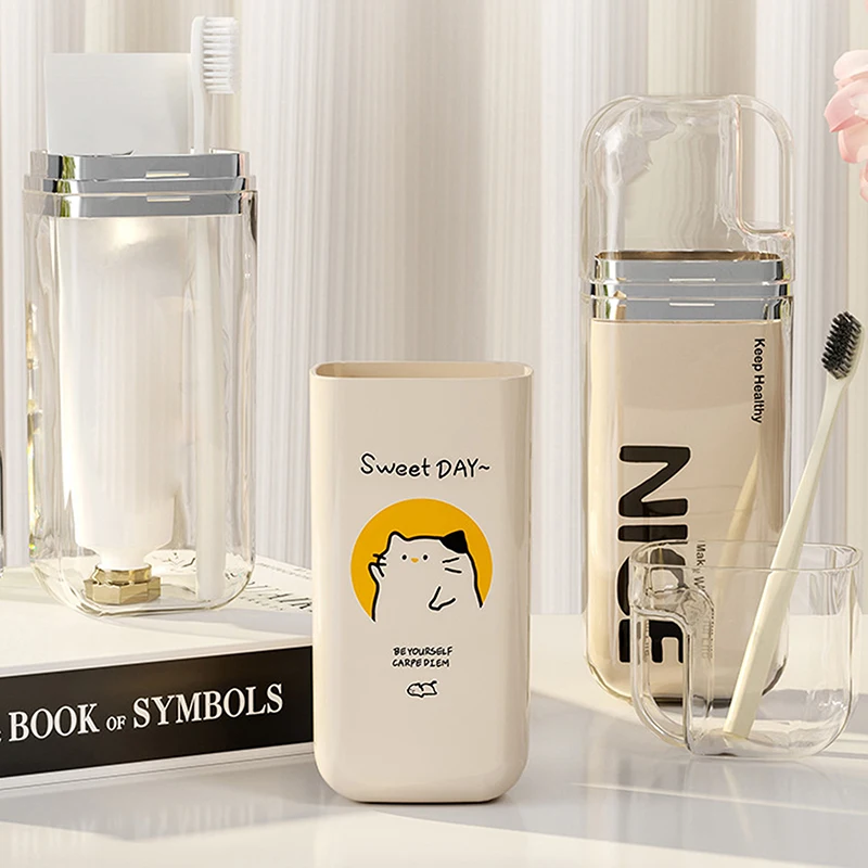 كارتون لطيف كأس فرشاة الأسنان السفر حامل فرشاة الأسنان بسيط المحمولة كوب غسول الفم لرحلة عمل المنزل التخييم