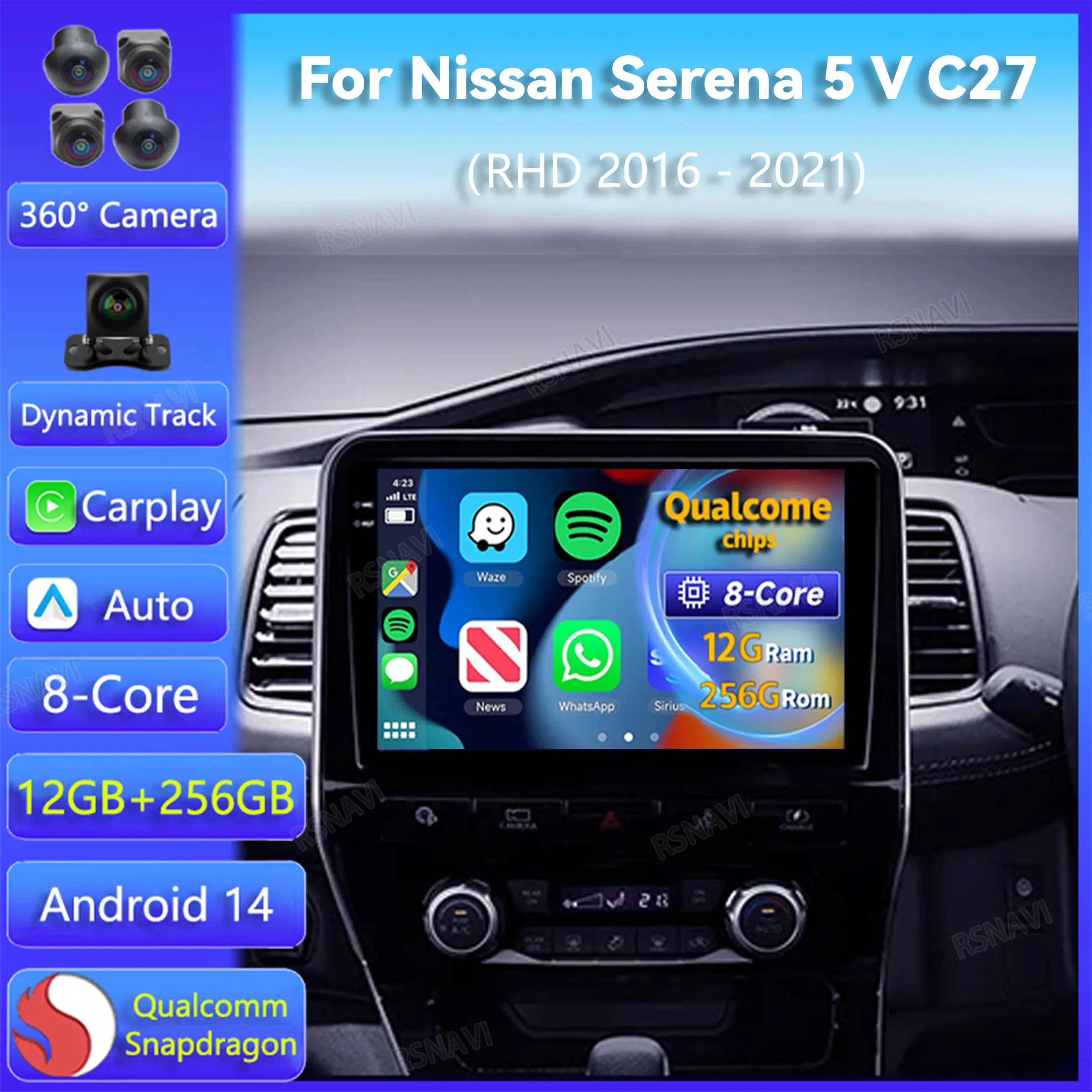 

Android 14 Carplay Auto для Nissan Serena 5 C27 2016-2019 RHD Автомобильный радиоприемник GPS-навигация Видеоплеер Беспроводной экран 2K Стерео
