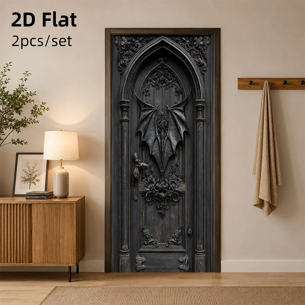 1 Gothic retro dark bat door sticker with Halloween horror atmosphere decoration sticker 2D flat