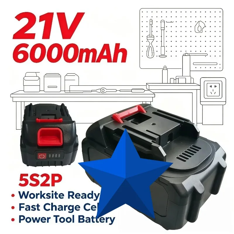 High‑Output 21V 5S2P 6000mAh Fast Charge Battery For Lpega Power Tool BL1850 BL1840 BL1440 196391‑6